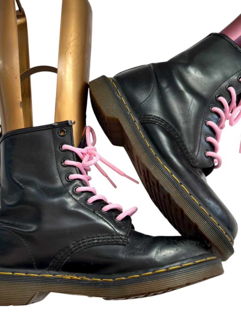 Dr Martens boots 1460 smooth black leather pink laces womens 6 combat docs - Picture 7 of 15